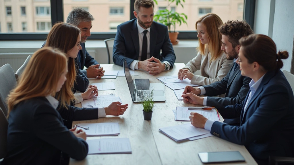 Команда профессионалов обсуждает информацию в конференц-зале